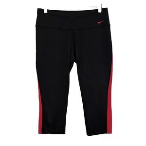 Nike Y2K Capri Pants Womens Sz Medium Black Pink Yoga Wide Waist Band Athletic